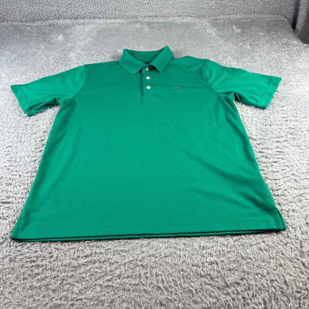 Greg Norman Play Dry Mens Small Green Short Sleeve Golf Polo Shirt Shark Logo